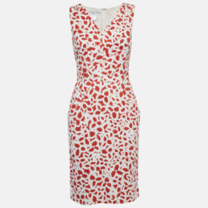Oscar de la Renta White/Red Floral Print Cotton Sleeveless Short Dress S