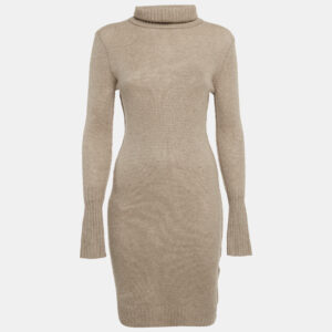 Oscar de la Renta Beige Cashmere Turtle Neck Sweater Dress S