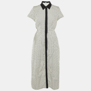 Oscar de la Renta Monochrome Floral Printed Cotton Maxi Dress M