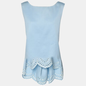 Oscar de la Renta Blue Wool Silk Top M