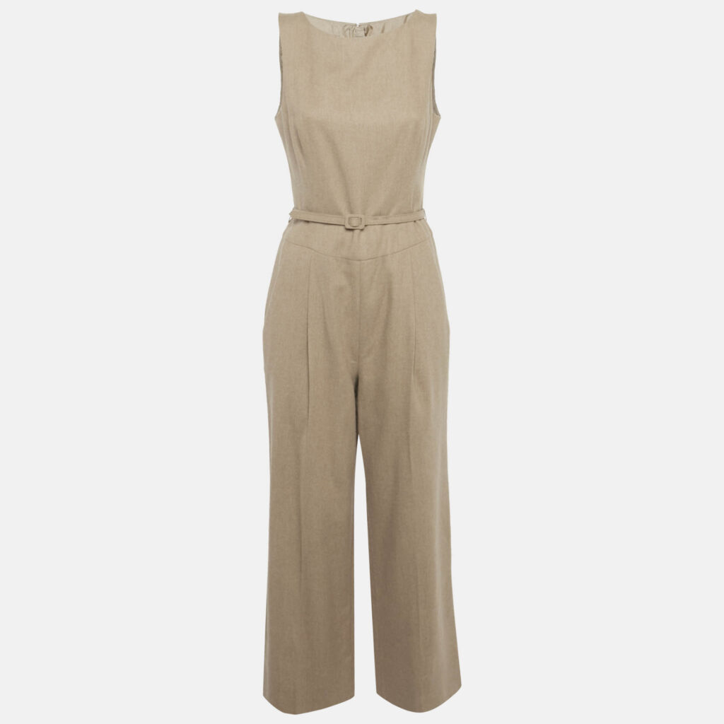 luxury-women-oscar-de-la-rentaslug-used-clothes-p1165280-005.jpg Oscar de la Renta Brown Camel Wool Belted Sleeveless Jumpsuit M