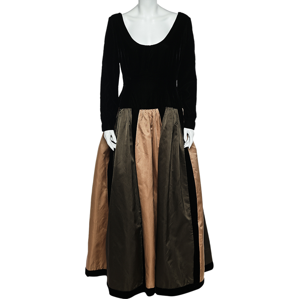 luxury-women-oscar-de-la-rentaslug-used-clothes-p560329-002-2 Oscar de la Renta Colorblock Silk & Velvet Long Sleeve Evening Gown L