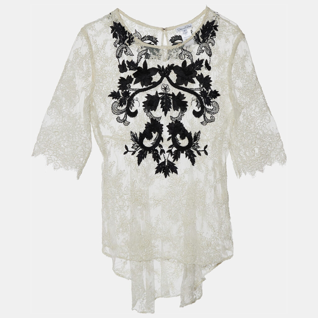 luxury-women-oscar-de-la-rentaslug-used-clothes-p865669-003 Oscar de la Renta White Lace Contrast Embroidery High Low Hem Top M