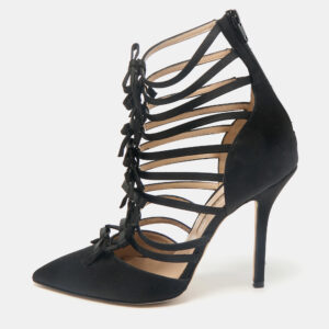 Oscar de la Renta Black Satin  Strappy  Pumps Size 38