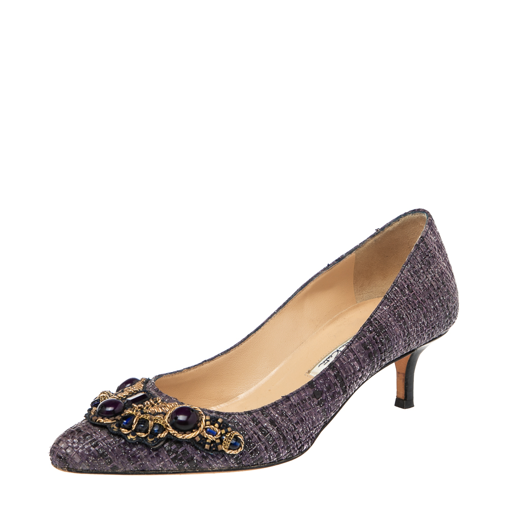 Oscar de la Renta Purple Raffia Point Toe Pumps Size 36