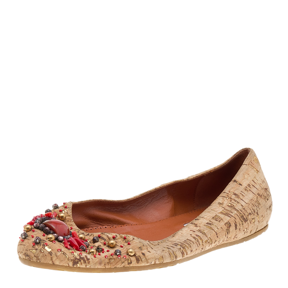 luxury-women-oscar-de-la-rentaslug-used-shoes-p589291-006-2 Oscar de la Renta Beige Leather Embellished Flats Size 37.5