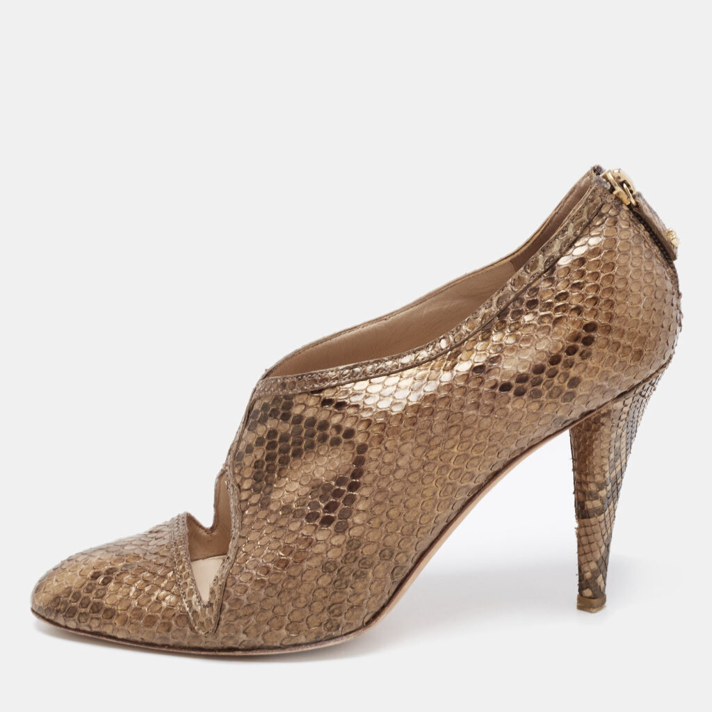 luxury-women-oscar-de-la-rentaslug-used-shoes-p661706-004-1 Oscar de la Renta Btown/Gold Python Booties Size 40.5
