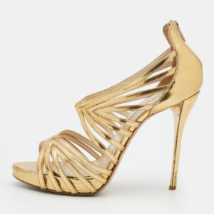 Oscar de la Renta Metallic Gold Leather Ankle Strap Platform Sandals Size 40