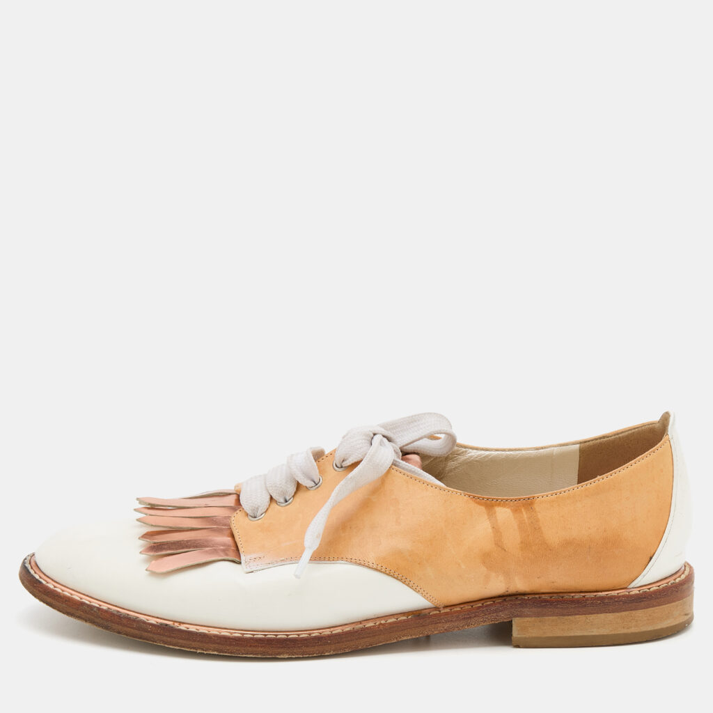 luxury-women-oscar-de-la-rentaslug-used-shoes-p725118-003 Oscar de la Renta Tricolor Leather Fringe Detail Lace Up Derby Size 39