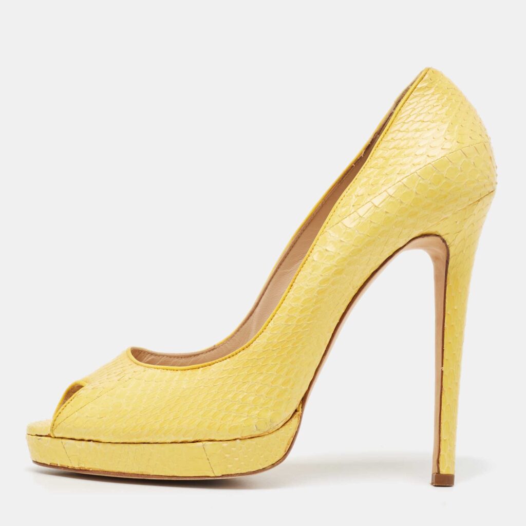 luxury-women-oscar-de-la-rentaslug-used-shoes-p991025-003 Oscar de la Renta Yellow Python Leather Peep Toe Platform Pumps Size 40.5
