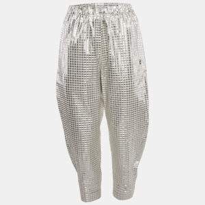 Ottodame Silver Lurex and Cotton Blend Gingham Trousers S