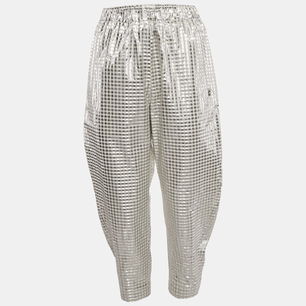 Ottodame Silver Lurex and Cotton Blend Gingham Trousers S