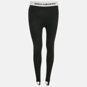 Paco Rabanne Black Logo Print Band Stir-Up Leggings S