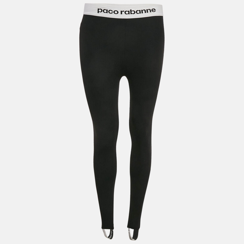 luxury-women-paco-rabanne-used-clothes-p1104157-001 Paco Rabanne Black Logo Print Band Stir-Up Leggings S