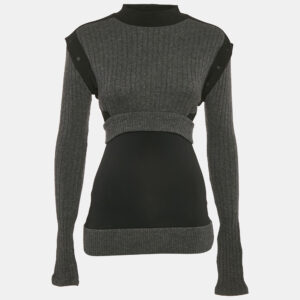 Paco Rabanne Grey/Black Wool Detachable Sleeve Jumper S