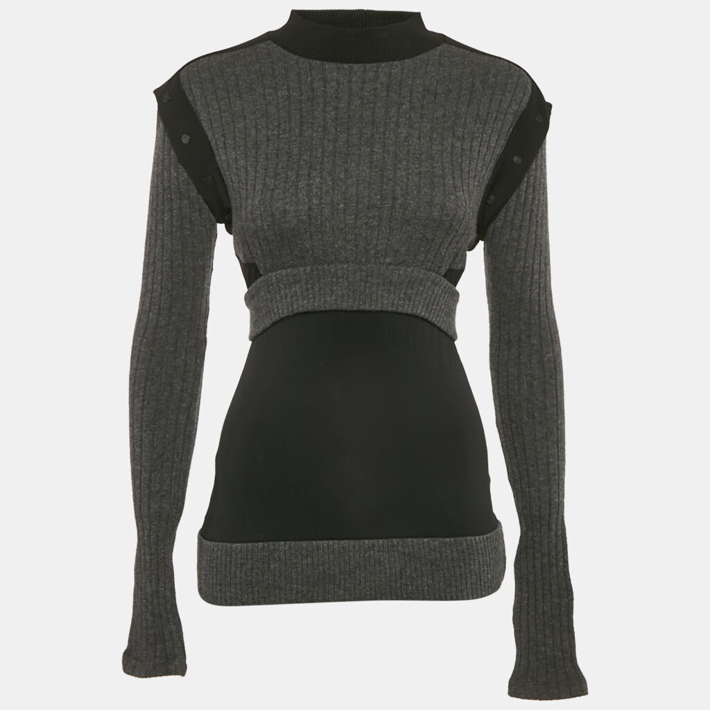 luxury-women-paco-rabanne-used-clothes-p1107438-005 Paco Rabanne Grey/Black Wool Detachable Sleeve Jumper S