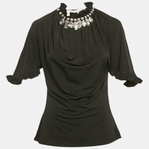 Paco Rabanne Black Jersey Crystal Embellished Top L