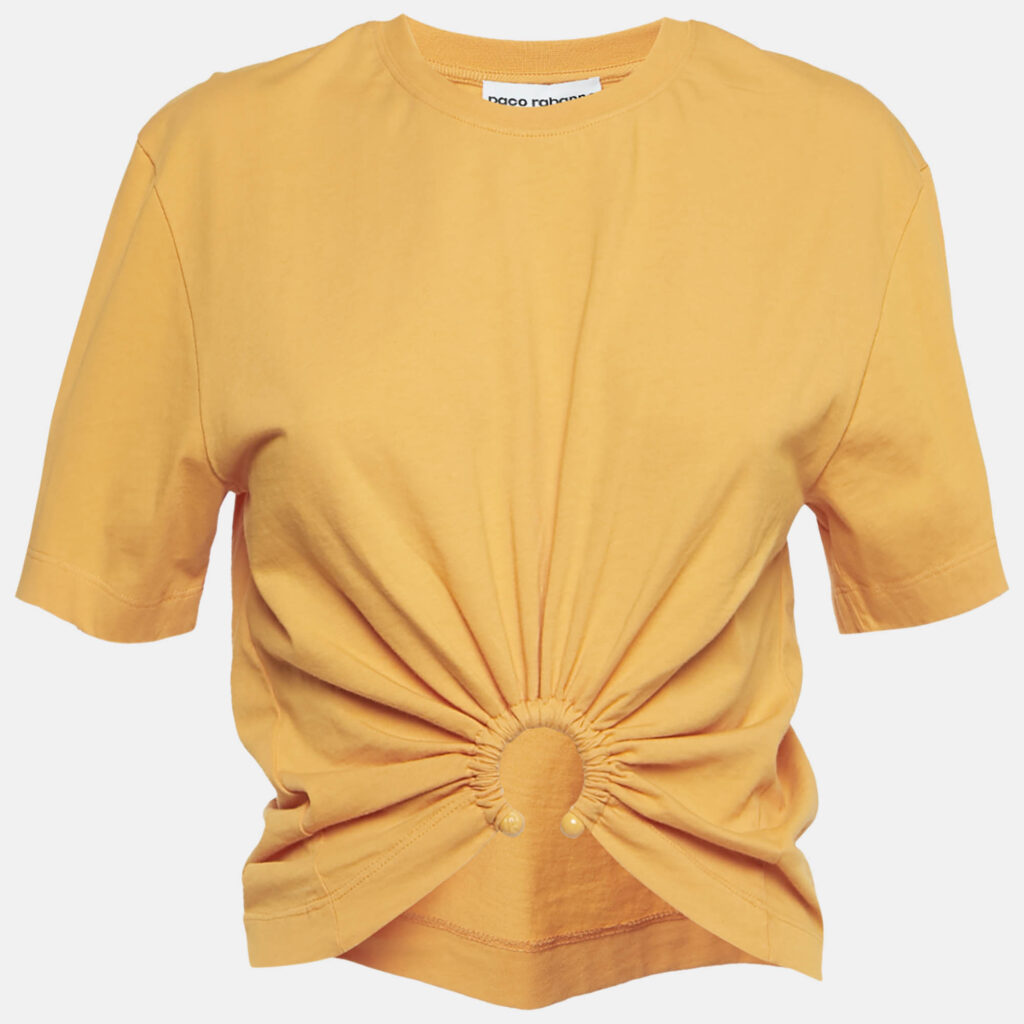 Paco Rabanne Orange Jersey Ruched T-Shirt S