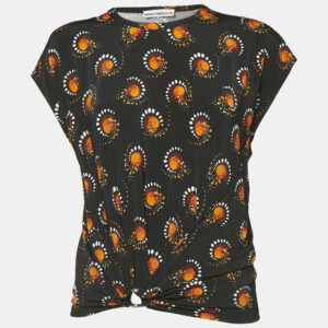 Paco Rabanne Black Printed Jersey Gathered Top M