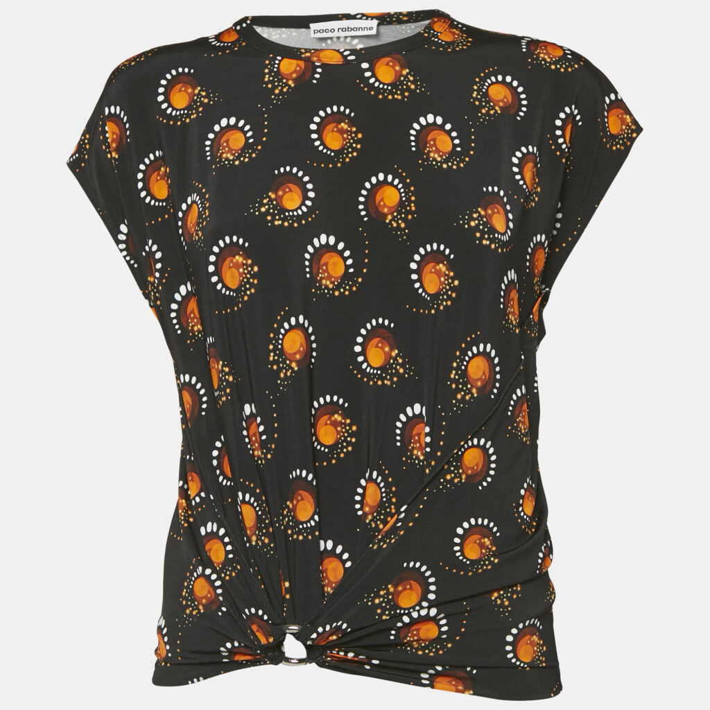 luxury-women-paco-rabanne-used-clothes-p1160077-002 Paco Rabanne Black Printed Jersey Gathered Top M