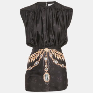 Paco Rabanne Black Printed Satin Tie-Back Top M