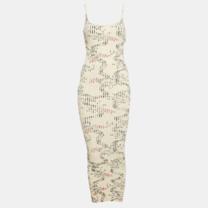 Paco Rabbane Cream Floral Print Rib Knit Midi Dress M