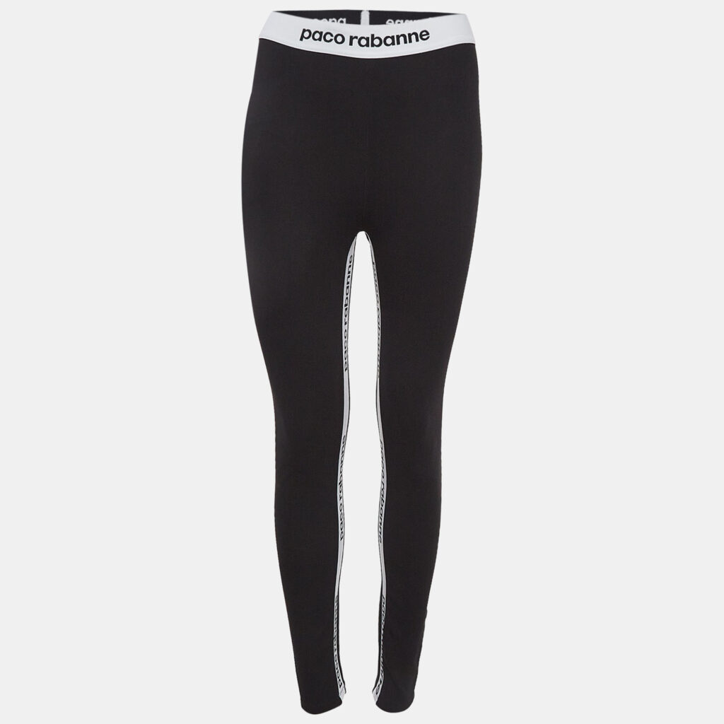 luxury-women-paco-rabbane-used-clothes-p1042916-004 Paco Rabbane Black Jersey Logo Tape Detail Leggings L
