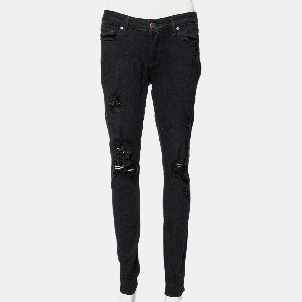 luxury-women-paige-used-clothes-p434201-009 Paige Black Denim Ultra Skinny Distressed Verdugo Jeans M