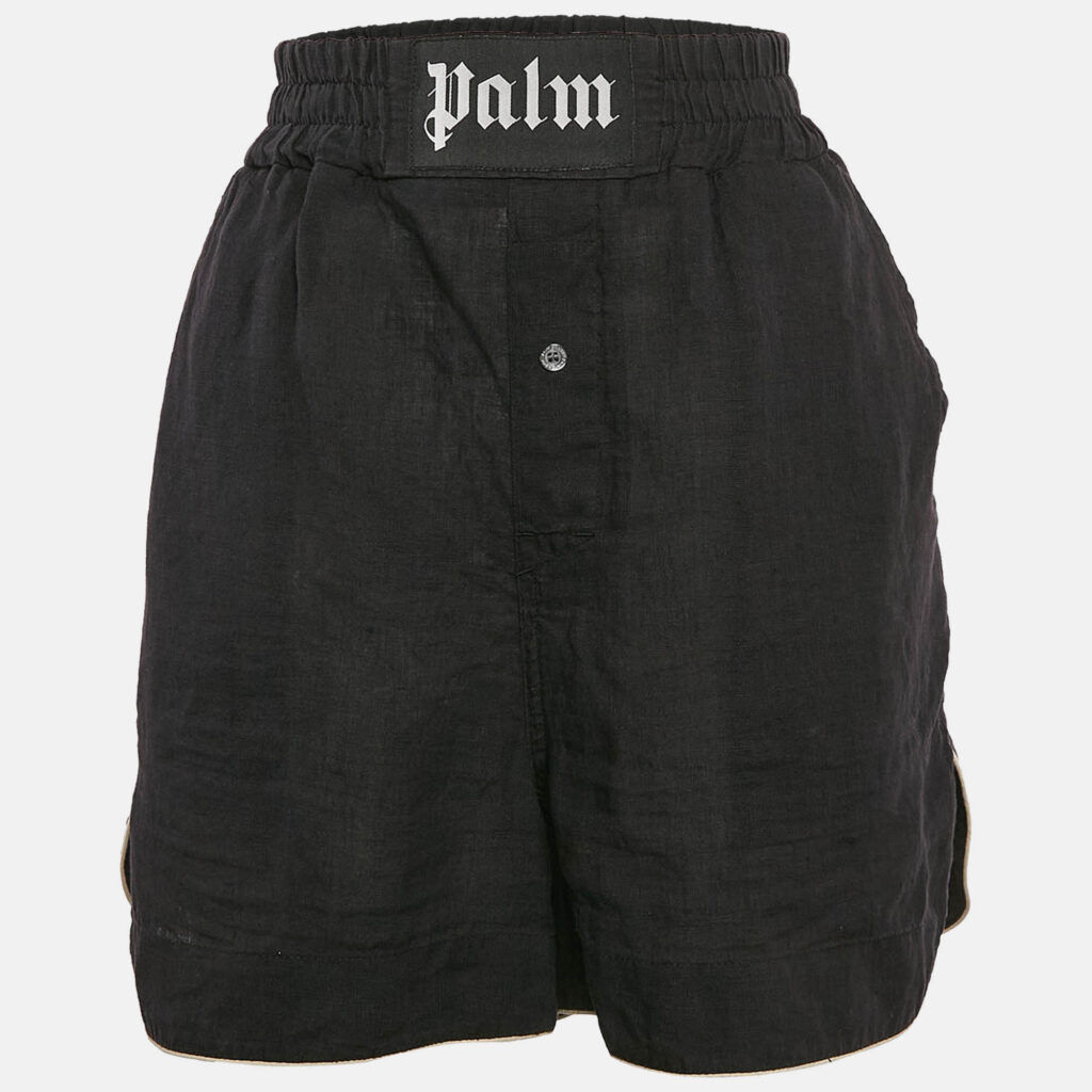 Palm Angels Black Linen Contrast Trimmed Shorts M