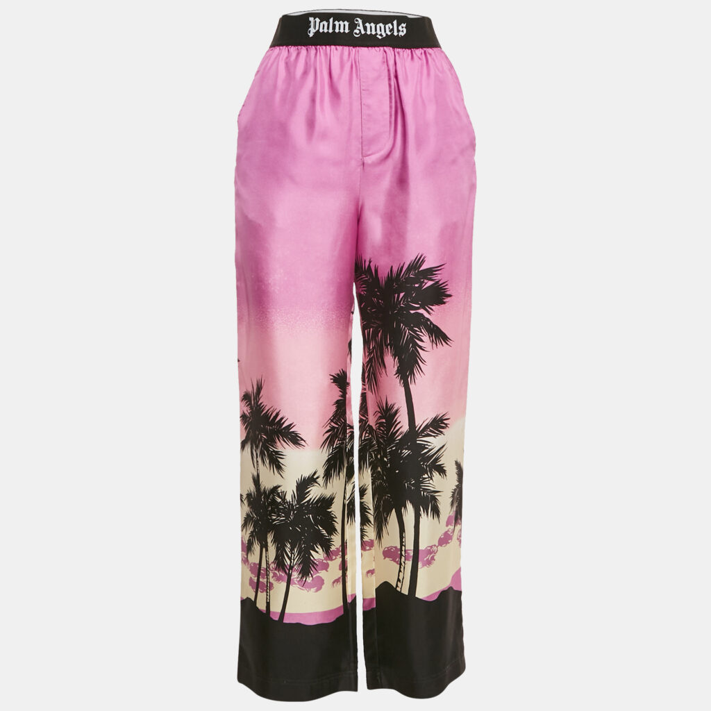 luxury-women-palm-angels-used-clothes-p1138765-004 Palm Angels Pink Printed Satin Logo Waist Detail Trousers S