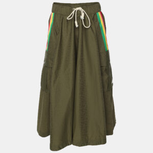 Palm Angels Green Nylon Striped Cargo Midi Skirt L