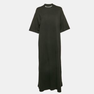 Palm Angels Black Logo Print Neck Jersey Midi T-Shirt Dress XS
