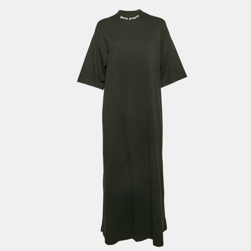 luxury-women-palm-angels-used-clothes-p1154506-1747889911-007 Palm Angels Black Logo Print Neck Jersey Midi T-Shirt Dress XS