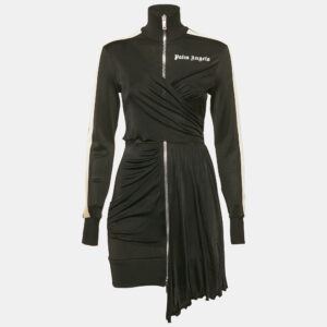 Palm Angels Black Jersey Draped Track-Style Dress S