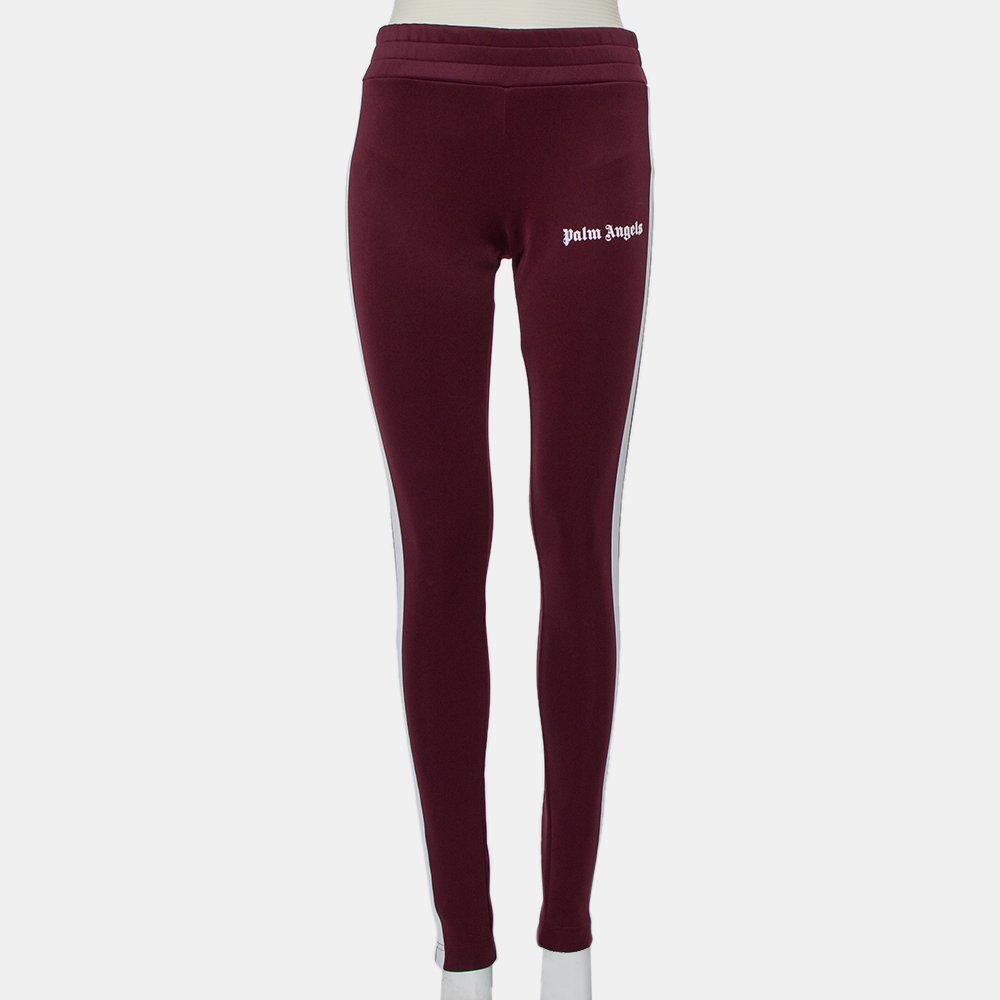 luxury-women-palm-angels-used-clothes-p423338-008 Palm Angels Burgundy Logo Printed Jersey Side Strip Detail Track Leggings L