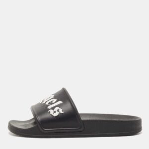 Palm Angels Black Leather Flat Slides Size 37