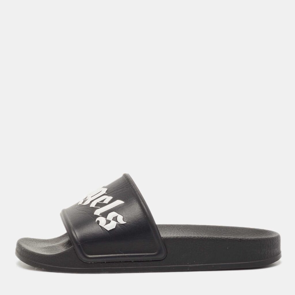 luxury-women-palm-angels-used-shoes-p1116049-003 Palm Angels Black Leather Flat Slides Size 37