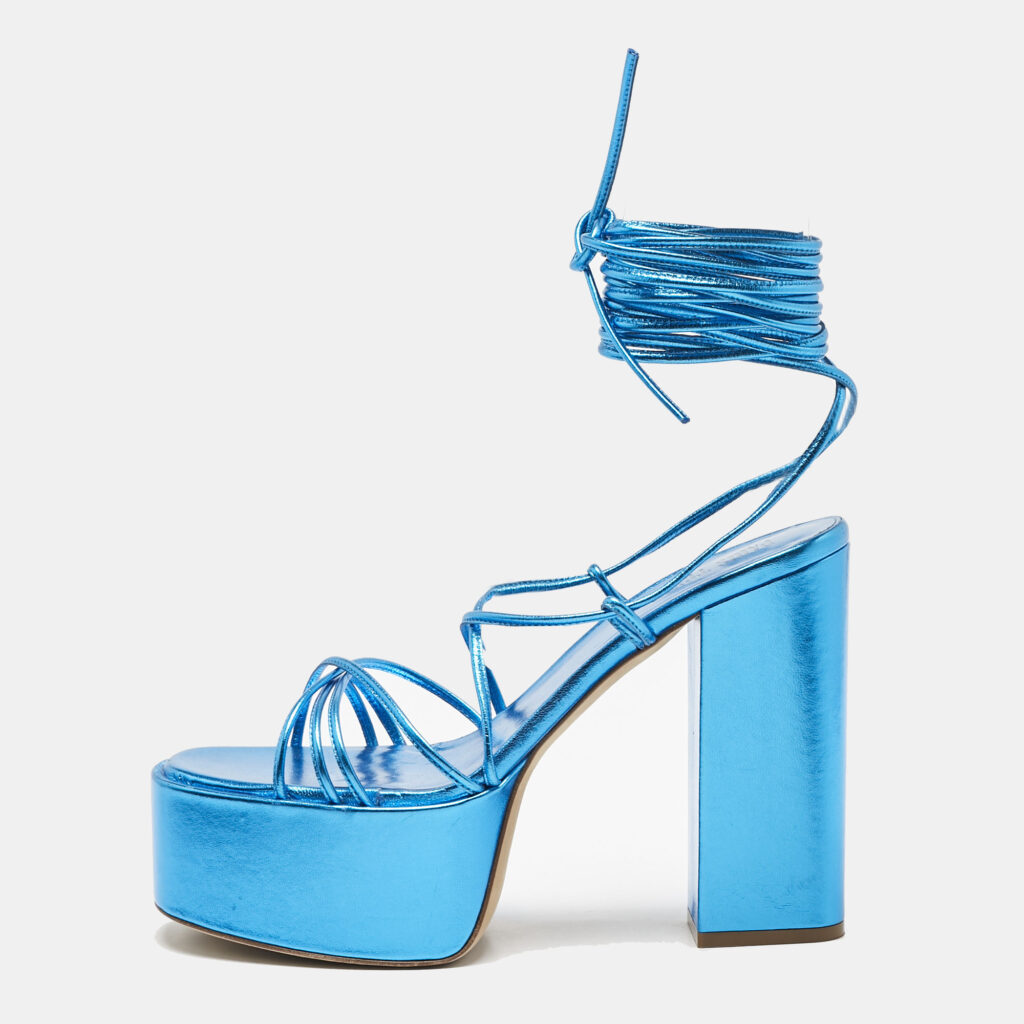 luxury-women-paris-texas-used-shoes-p1128970-009 Paris Texas Blue Leather Platform Lace Up Sandals Size 39
