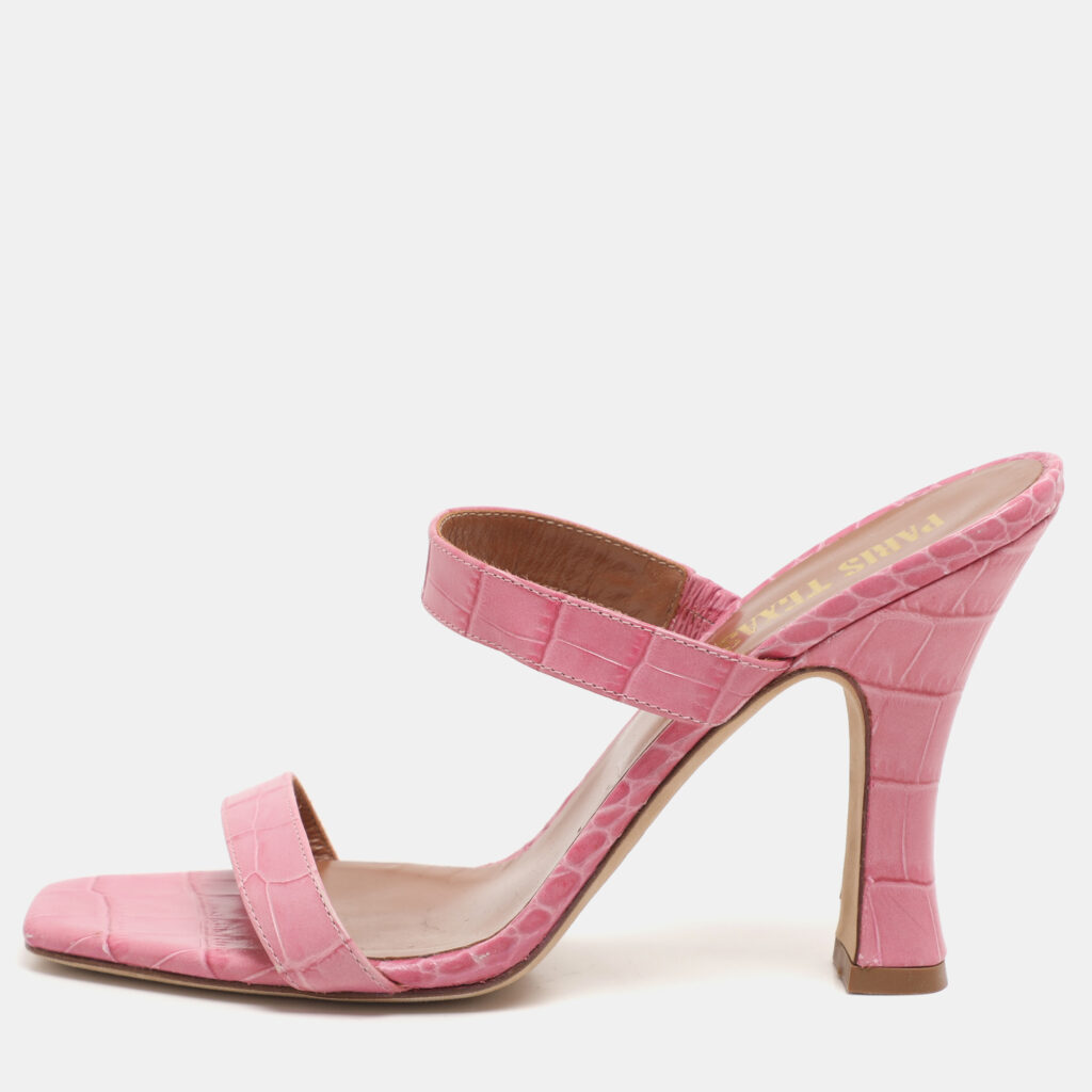 luxury-women-paris-texas-used-shoes-p1158632-001 Paris Texas Pink Croc Embossed Leather Sandals Size 37