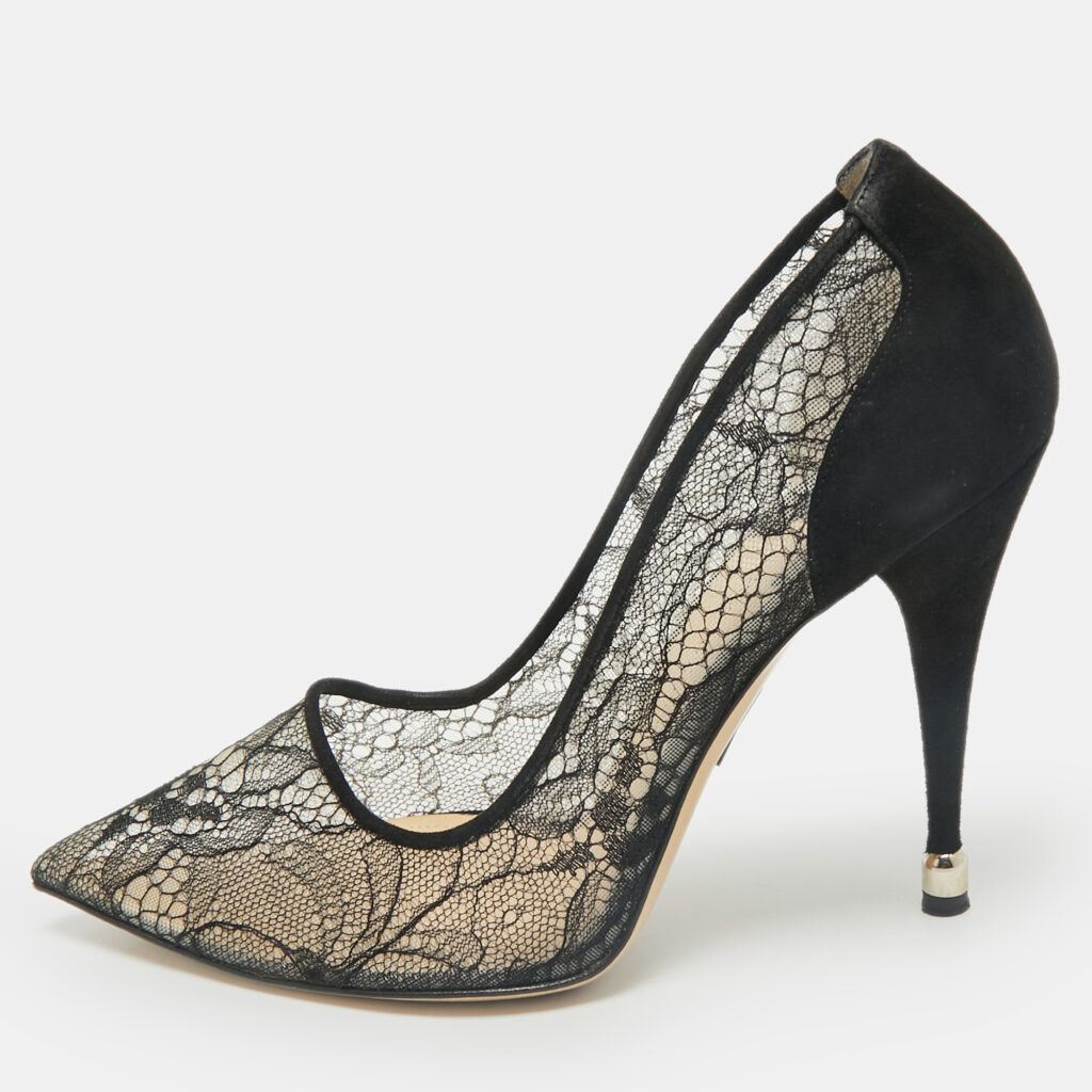 luxury-women-paul-andrew-used-shoes-p1167247-008 Paul Andrew Black Lace and Suede Sidai Pumps Size 38