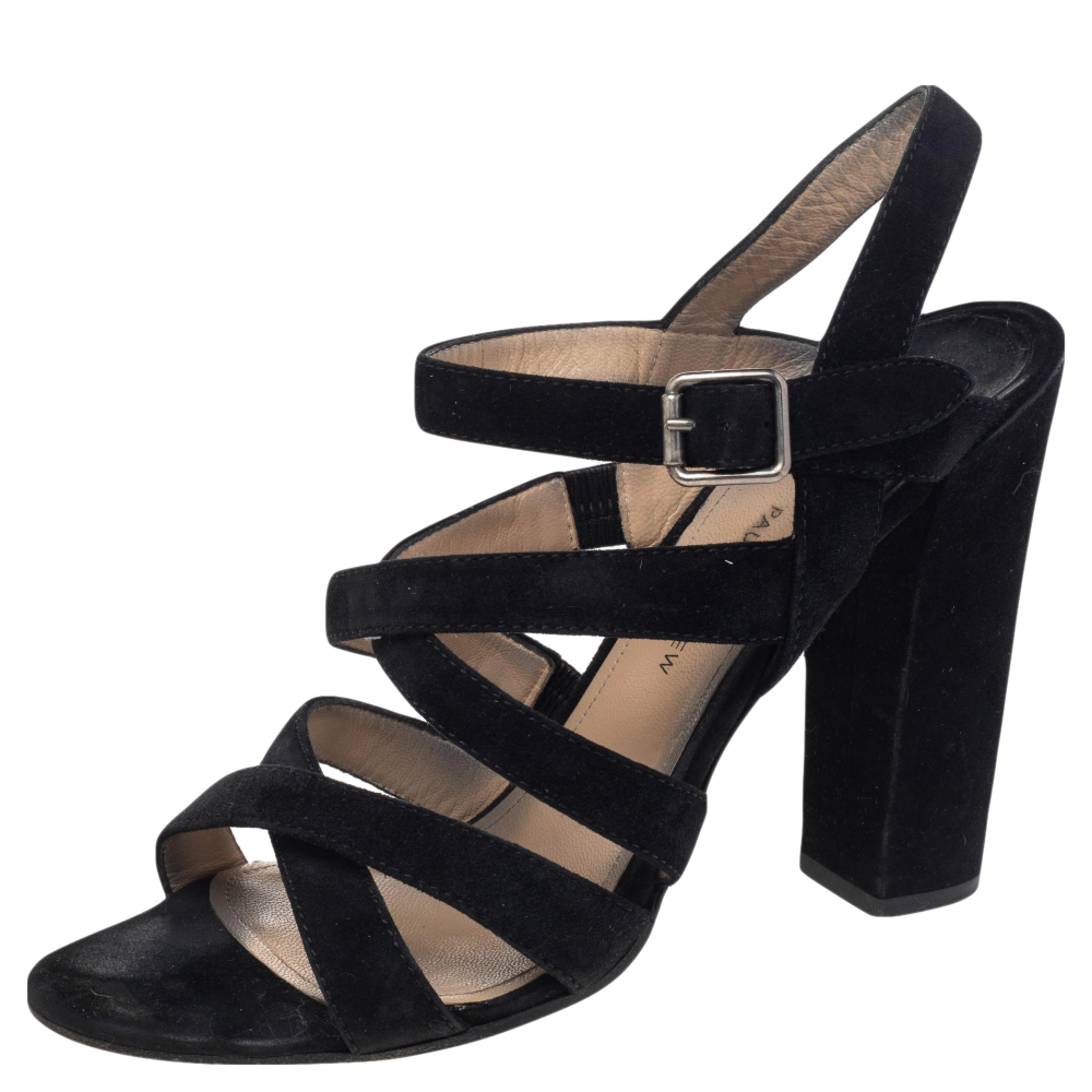 luxury-women-paul-andrew-used-shoes-p488818-009 Paul Andrew Black Suede Ankle Strap Block Heel Sandals Size 41