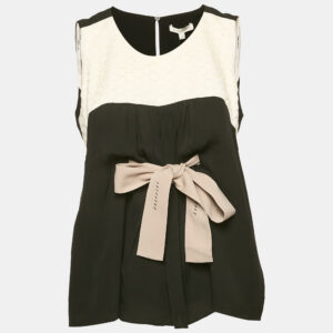 Paule Ka Black Lace Trim Silk Sleeveless Top L