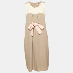 Paule Ka Grey Lace Trim Silk Sleeveless Shift Dress L