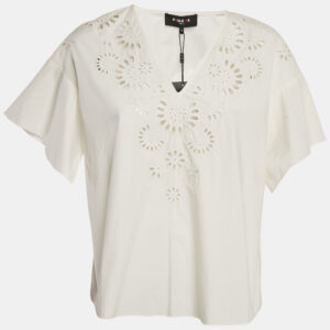 Paule Ka Off-White Floral Embroidery Cotton Top M