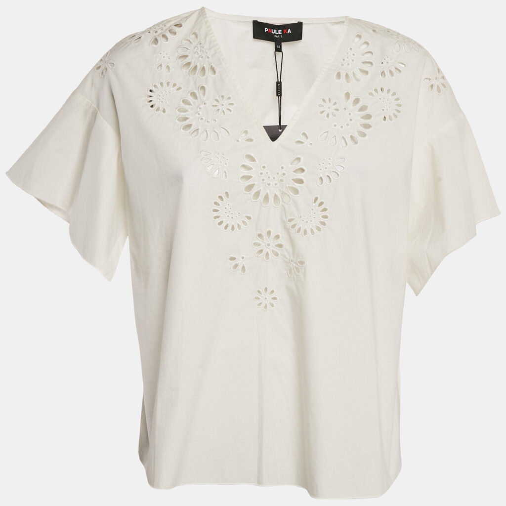luxury-women-paule-ka-used-clothes-p1138521-002 Paule Ka Off-White Floral Embroidery Cotton Top M