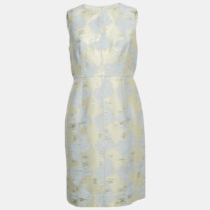 Paule Ka Cream/Blue Lurex Jacquard Sleeveless Short Dress L
