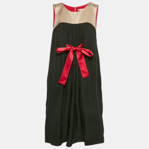 Paule Ka Black Gathered Silk Mini Sleeveless Shift Dress S