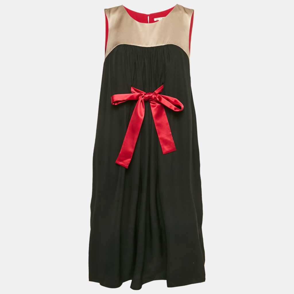 luxury-women-paule-ka-used-clothes-p1152359-005 Paule Ka Black Gathered Silk Mini Sleeveless Shift Dress S