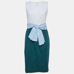 Paule Ka White/Green Cotton Sleeveless Short Dress M