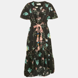 Peter Pilotto Navy Blue Floral Print Asymmetric Flounce Midi Dress M